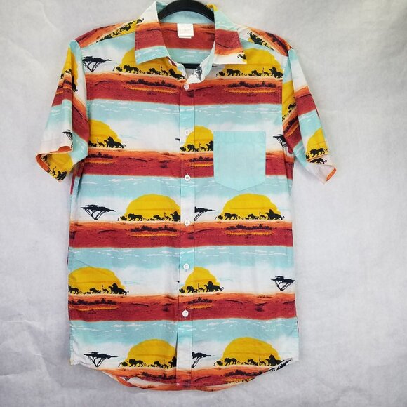 Disney Other - Disney Lion King Button Up Shirt Mens S Single Pocket Short Sleeve Cotton Africa